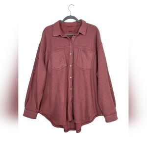 Aerie Waffle knit  Women's Button Down Shirt in Dusty Rose